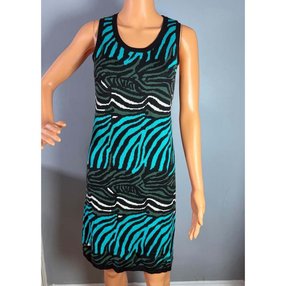 Banana Republic Issa London Knit Dress Small NWT Zebra Stripe Teal Black Mini.
